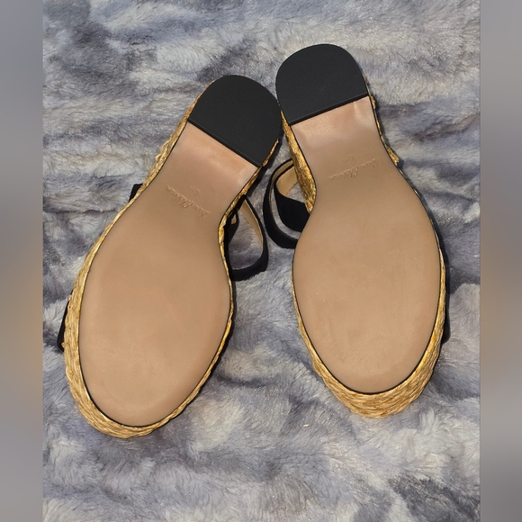 NWT Sam Edelman April Ankle-Strap Raffia-Wedge Sandals Black Size 6.5 - Picture 9 of 11